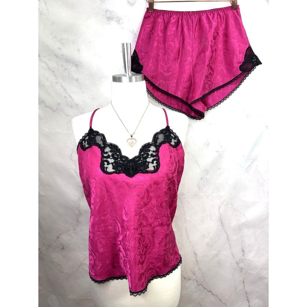 Vintage Vanity Fair 70s Camisole & Shorts Set Lace Trim Satin Pink S Whimsigoth